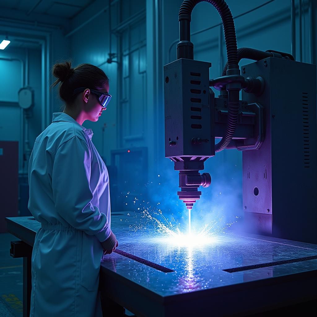 Waterjet Cutting Machine in Futuristic Factory