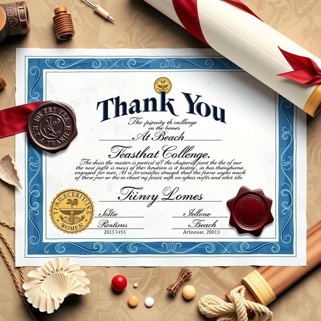 Cream-Colored Diploma with Elegant Wax Seal and Palm Tree Em...