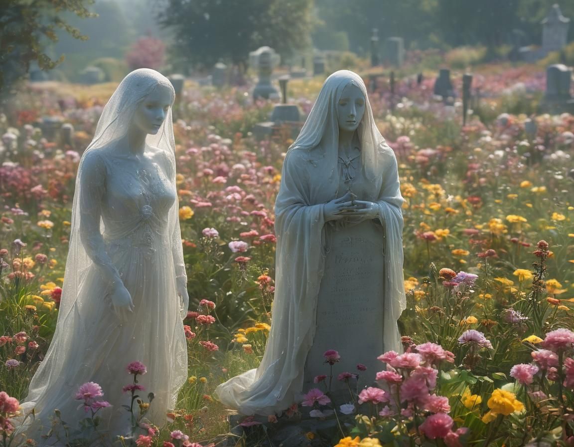 Ethereal Crystal Ghost in Sunny Flower Field