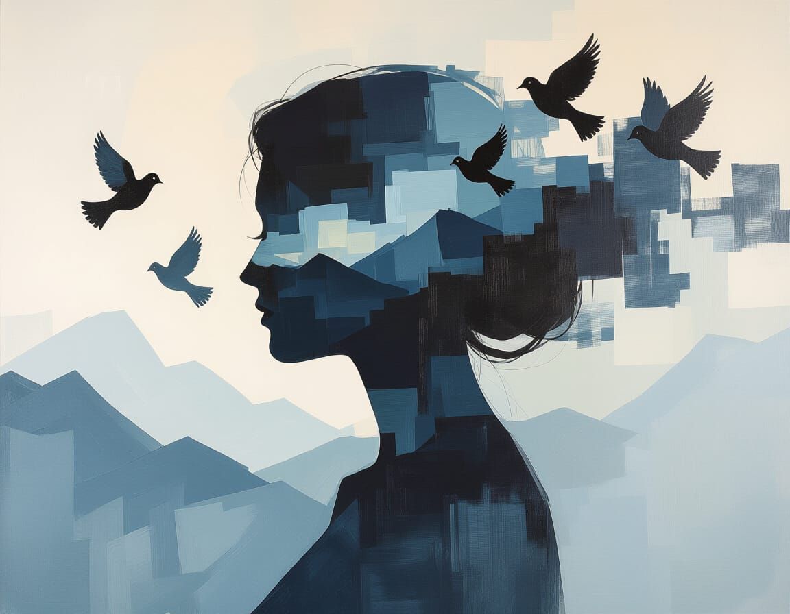 Impressionist Silhouette with Surreal Doves