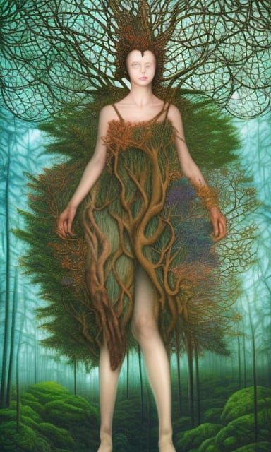 Tree-Human Hybrid in Mycelium Network, Detailed Render