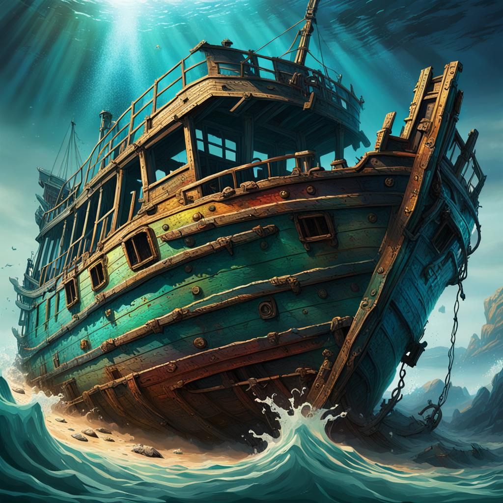 Hyperrealistic Sunken Shipwreck Concept Art