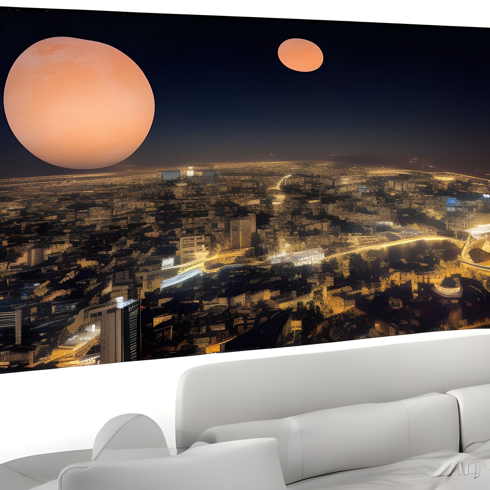 Comet Over City Nightscape in Hyperdetailed Lighting