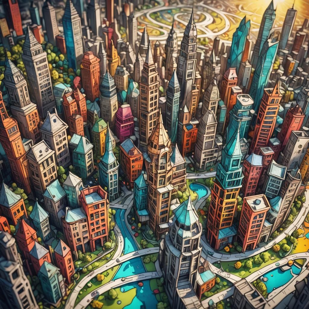 Vibrant Doodle City on Paper in Dreamlike Macro