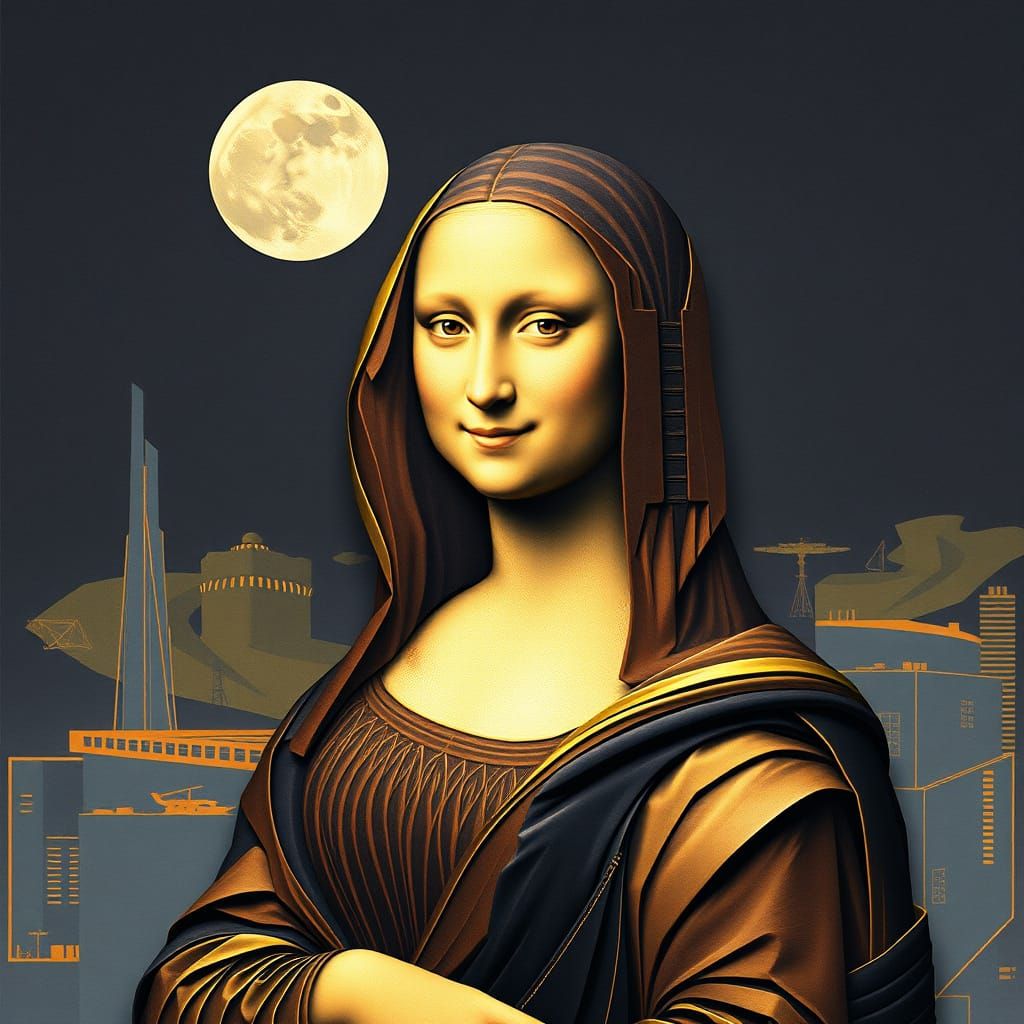 Cyberpunk Mona Lisa in a Dark, Futuristic Cityscape