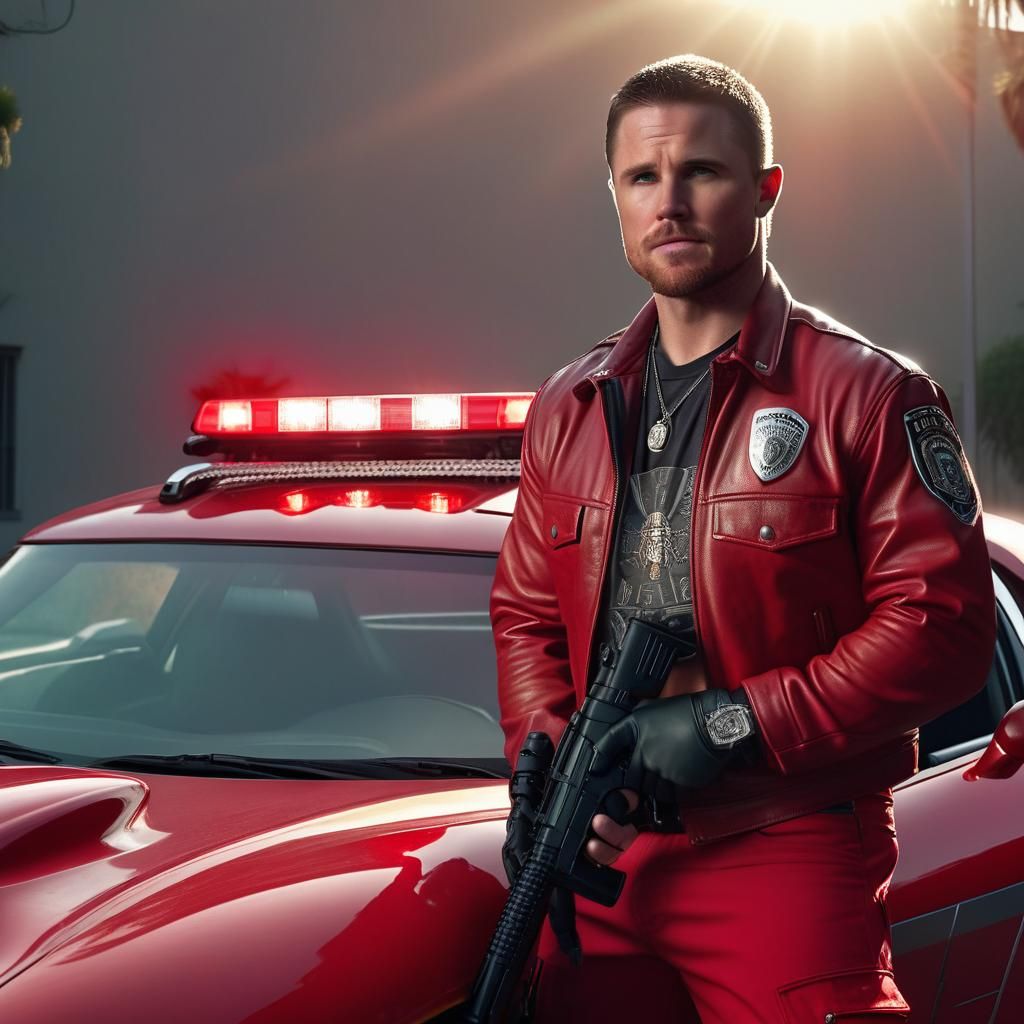 LAPD Detective in Los Angeles Portrait, Hyperdetailed Art