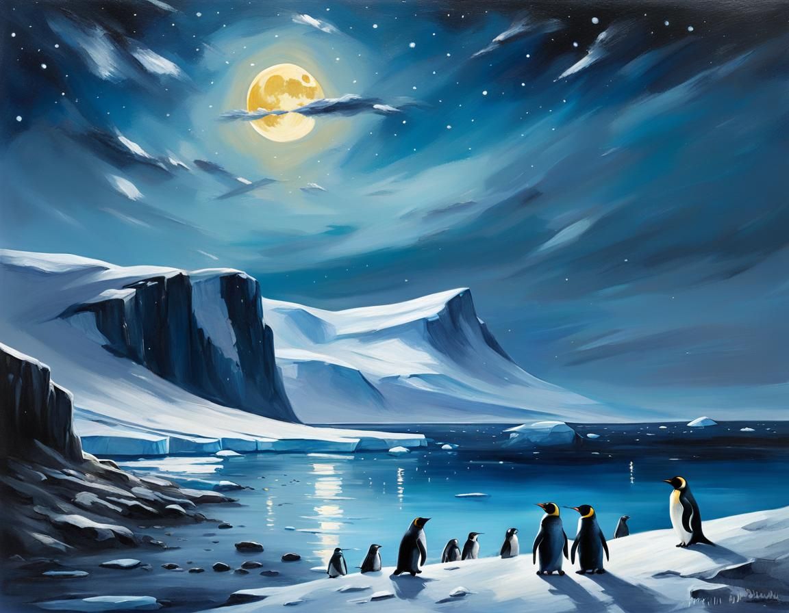 Antarctica Landscape Painting in Impressionism Style
