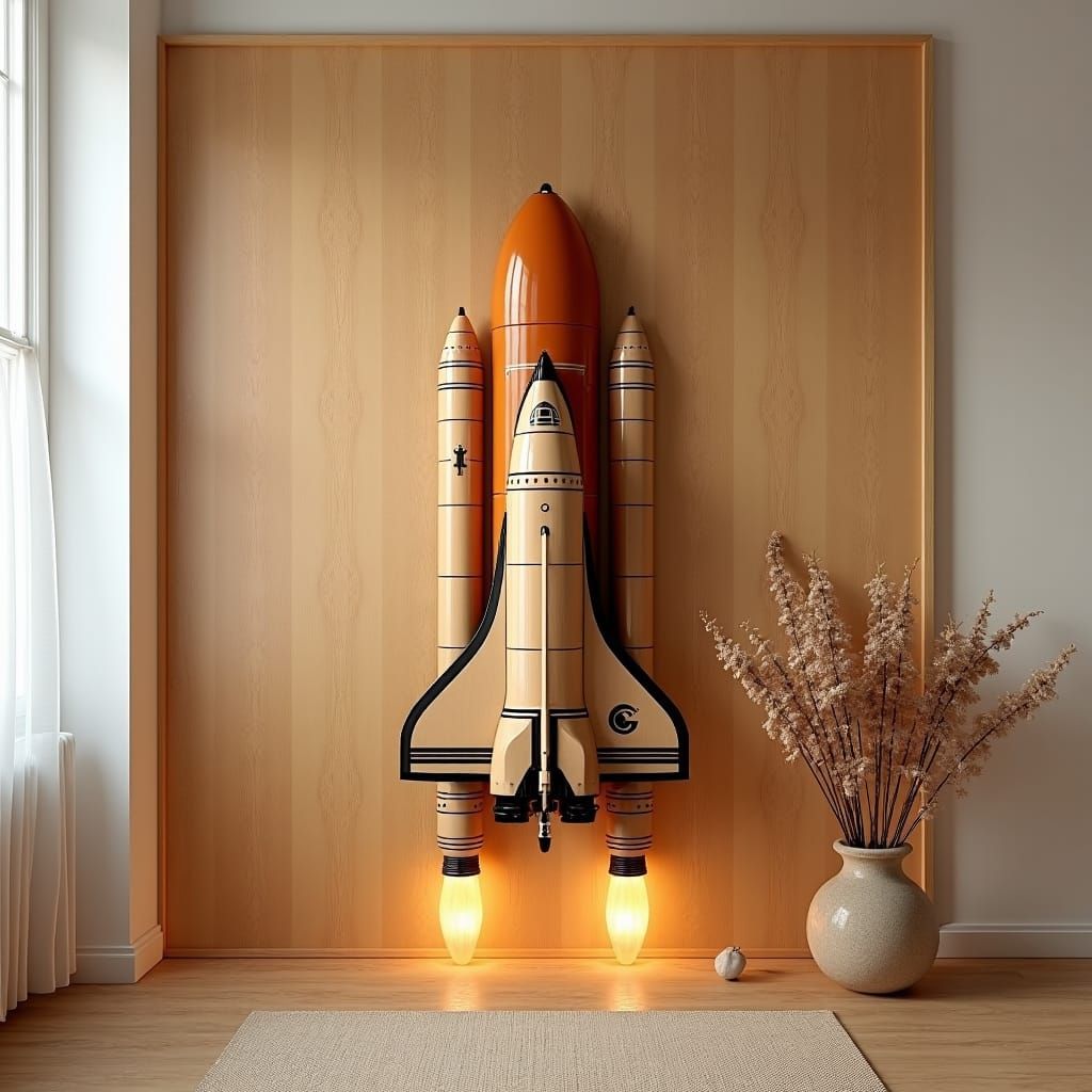 Wood Panel Space Shuttle AI Art