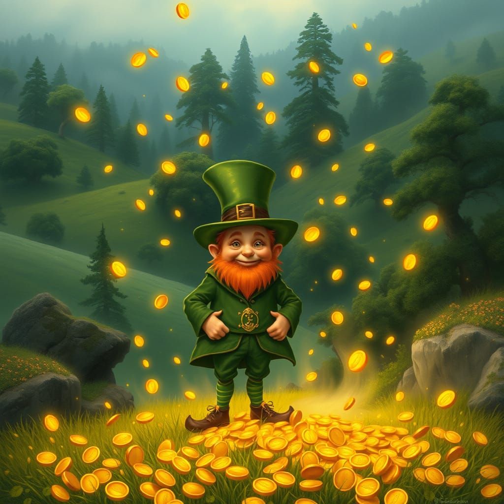 Whimsical Leprechaun in Emerald Irish Landscape