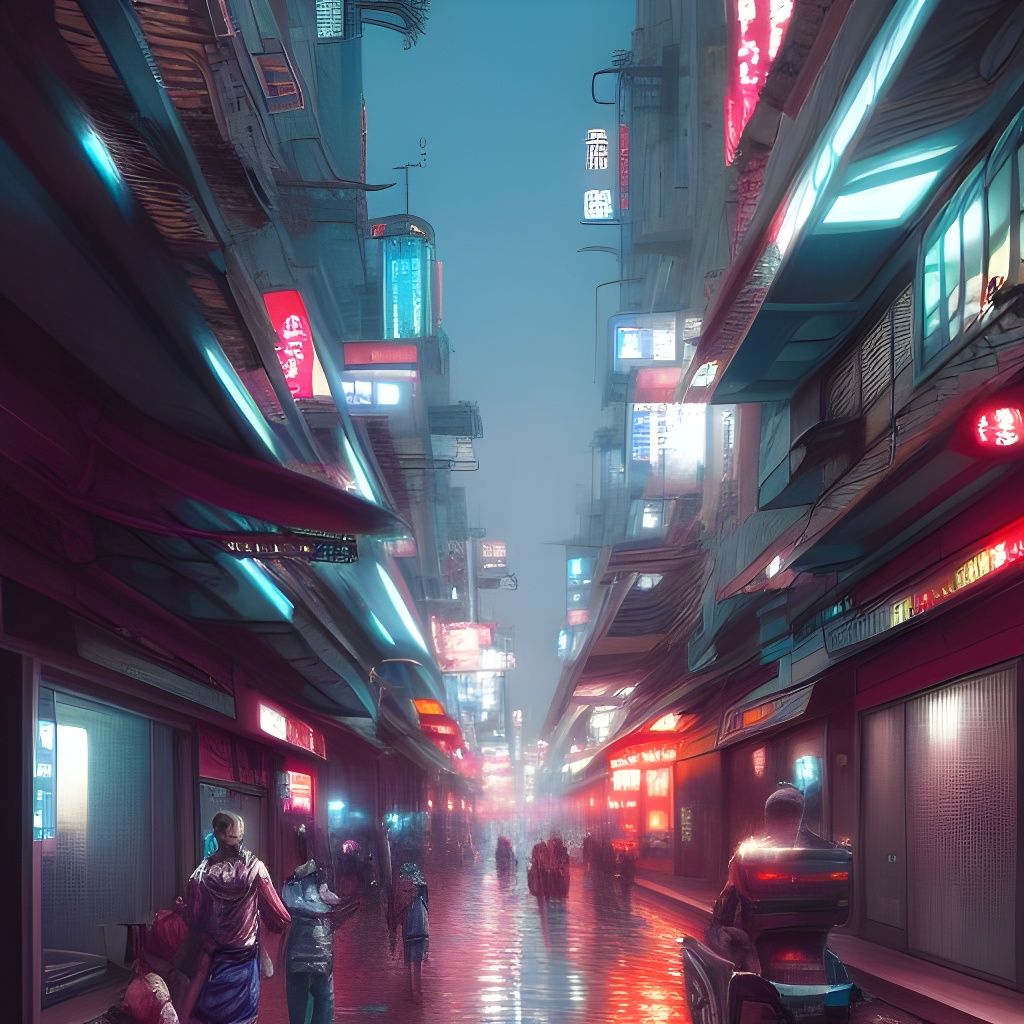 Cyberpunk Japanese Cityscape: Hyperdetailed Matte Painting