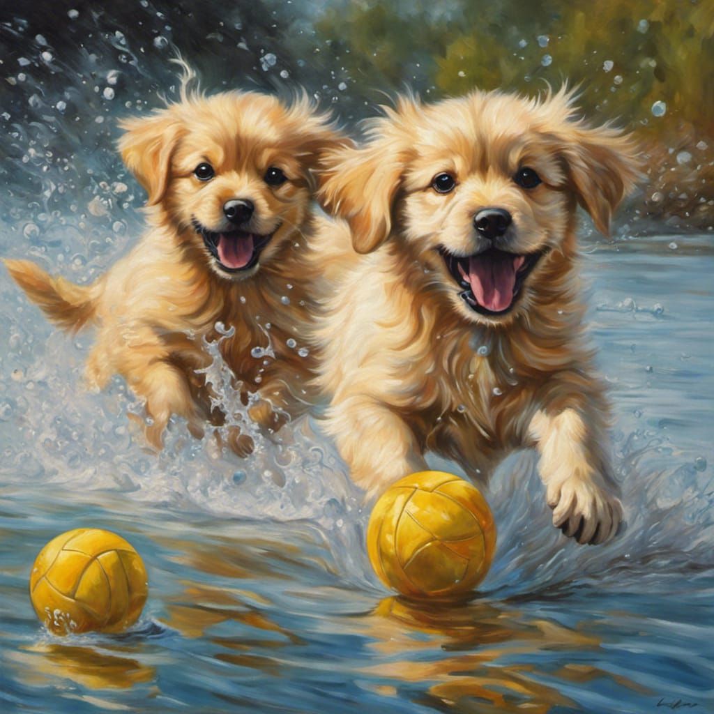double the puppies, double the fun!
oh no!  oh well, better 2 water polo balls than none