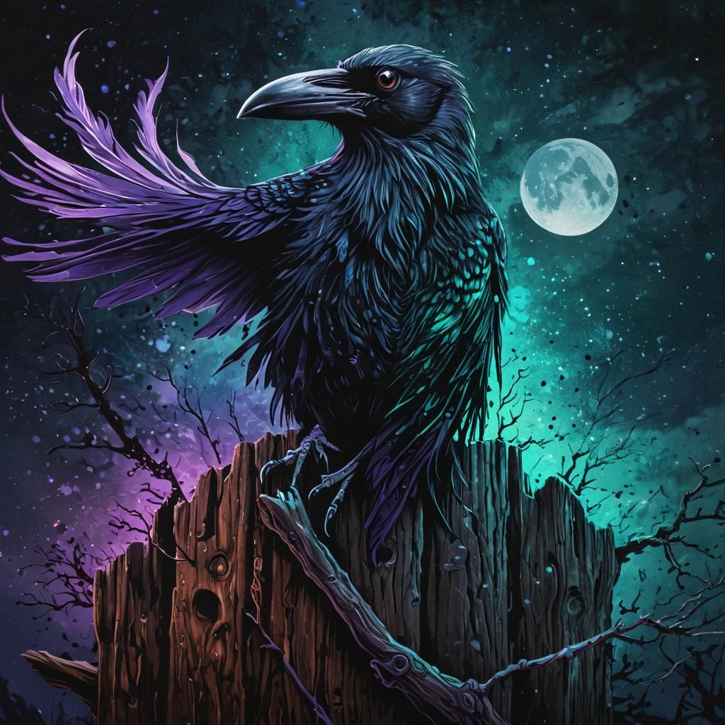 Ethereal Crow in Luminescent Micro Fine Line Art