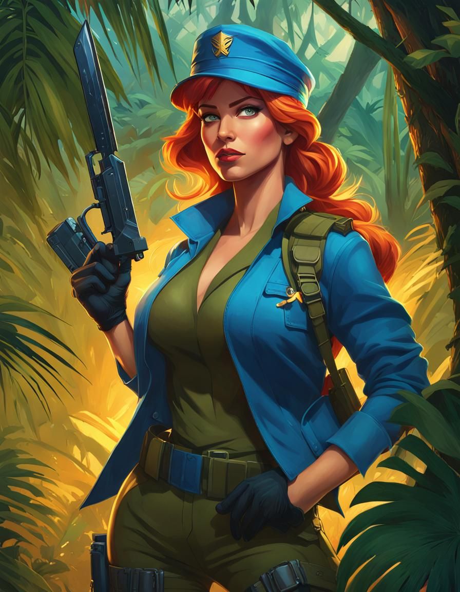 Spy Sunset Shimmer in Jungle, Hyperdetailed Portrait