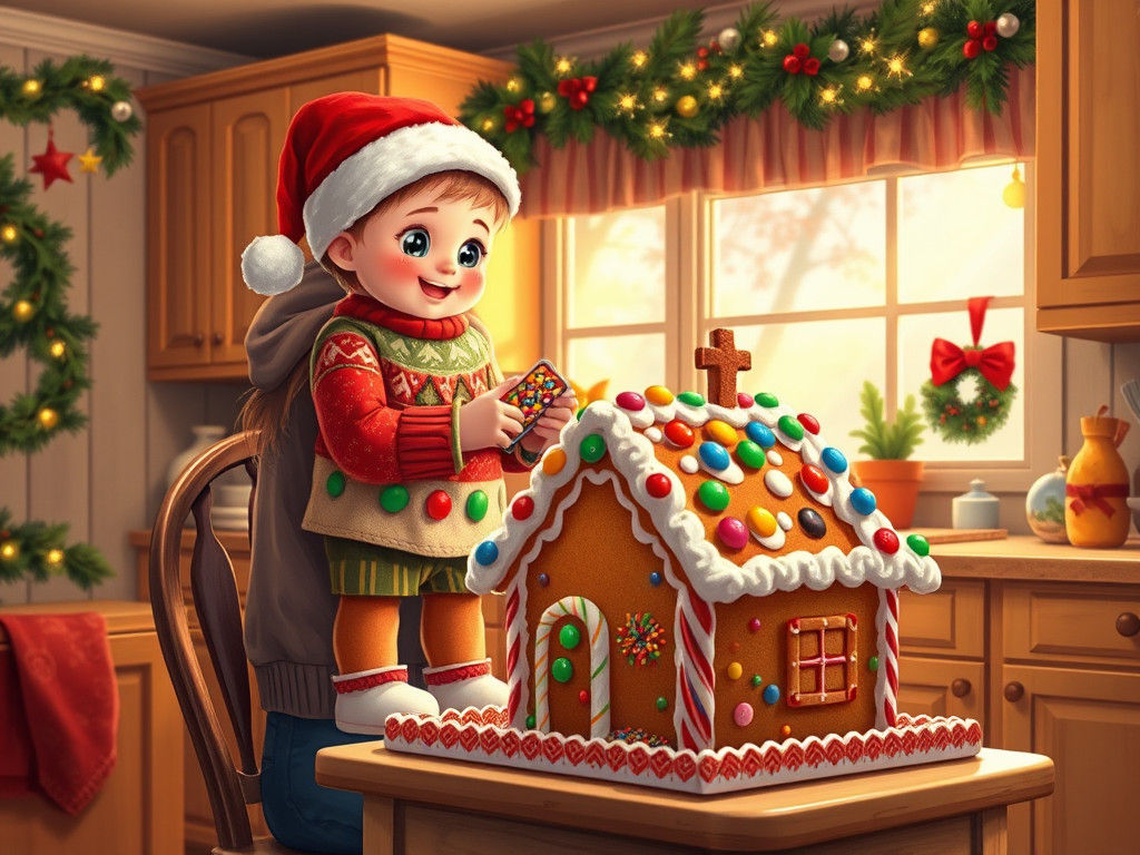 Gingerbread House Joy: A Festive Family Scene