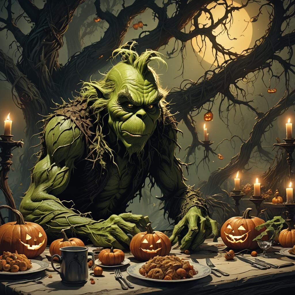 Grinch's Dark Thanksgiving: Fantasy Art by Rutkowski and Muc...