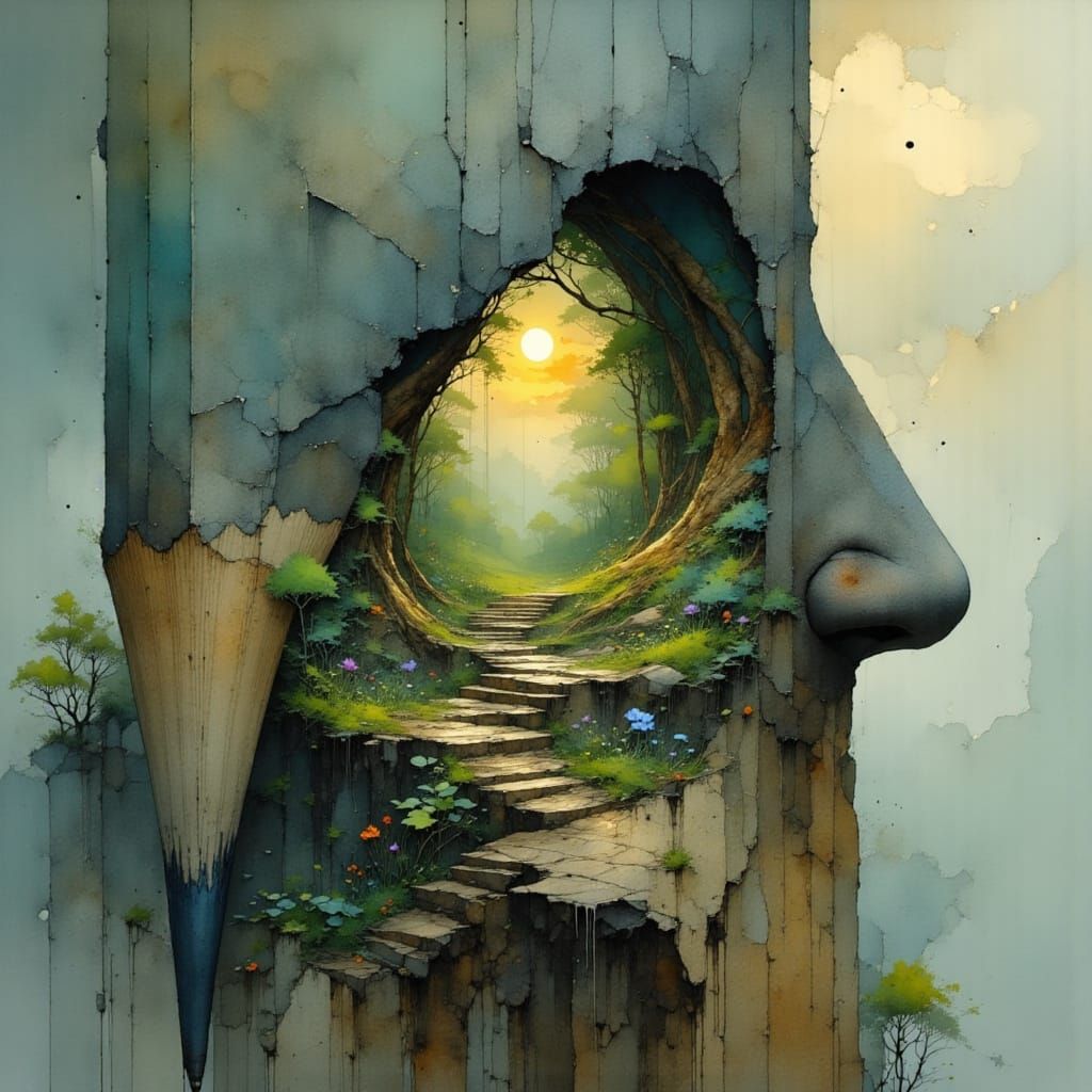 Fractured Pencil Reveals Miniature Forest Diorama