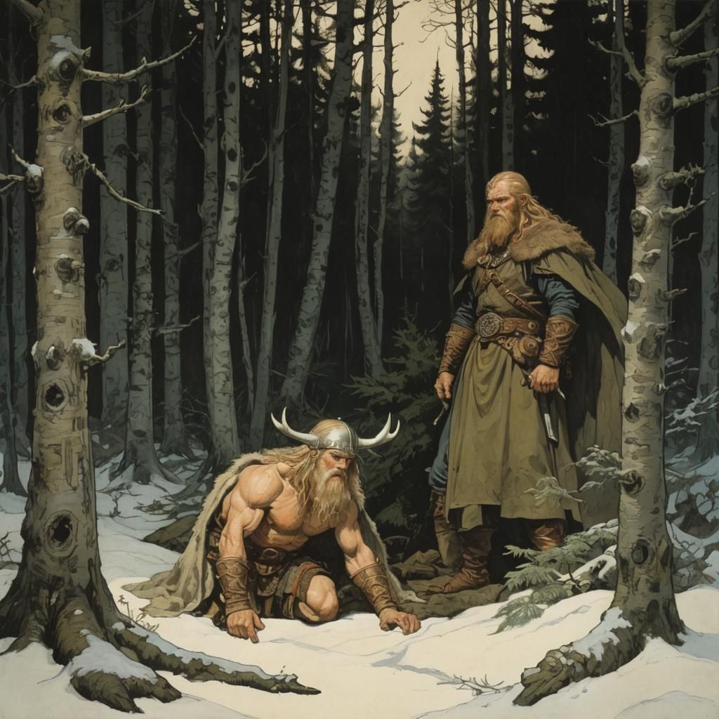 Grimdark Viking in Nordic Forest