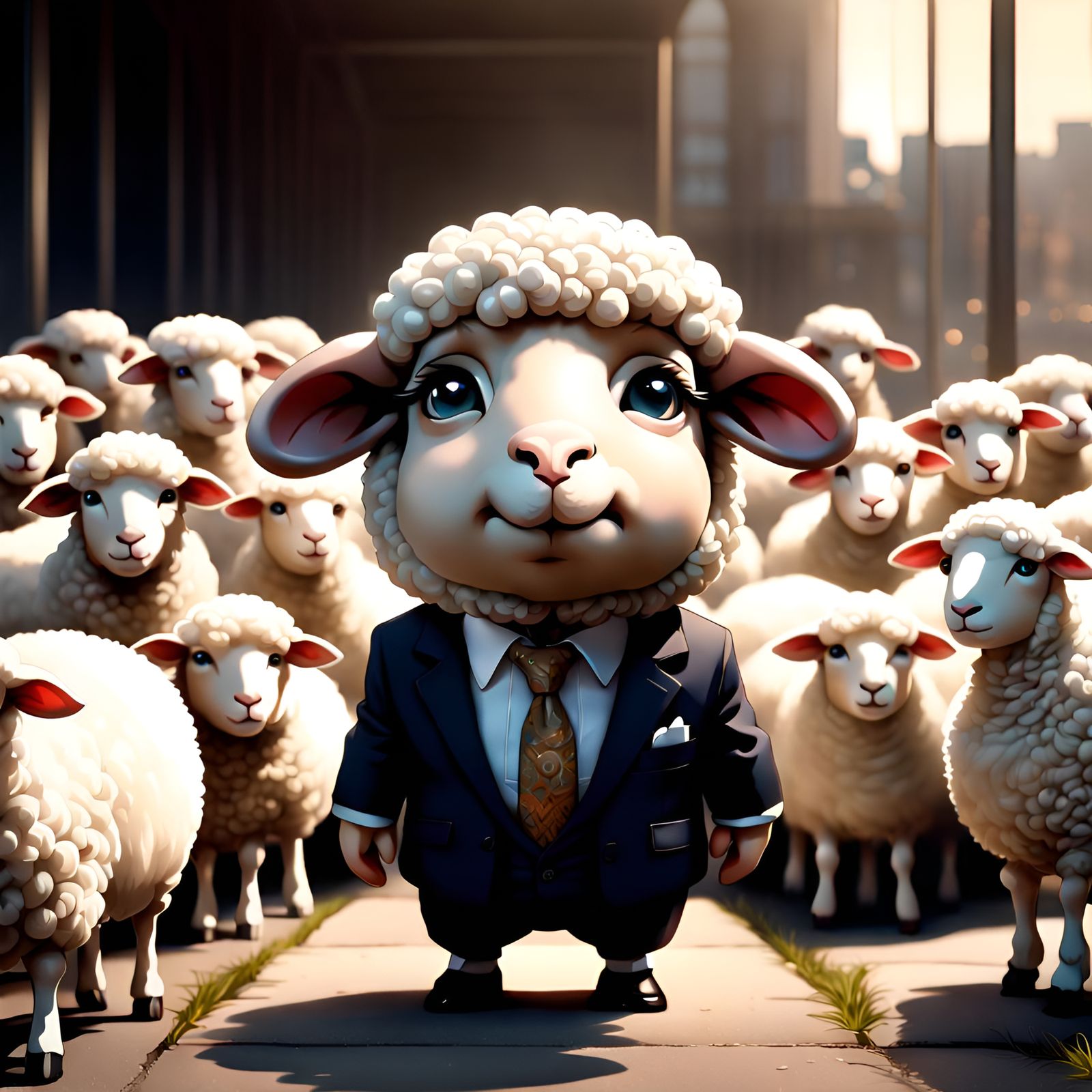 Adorable Chibi Sheep in Suit with Intricate Details