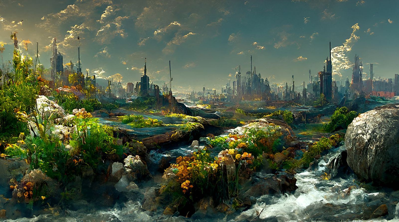 Post-Apocalyptic Cityscape: Nature Reclaims Civilization