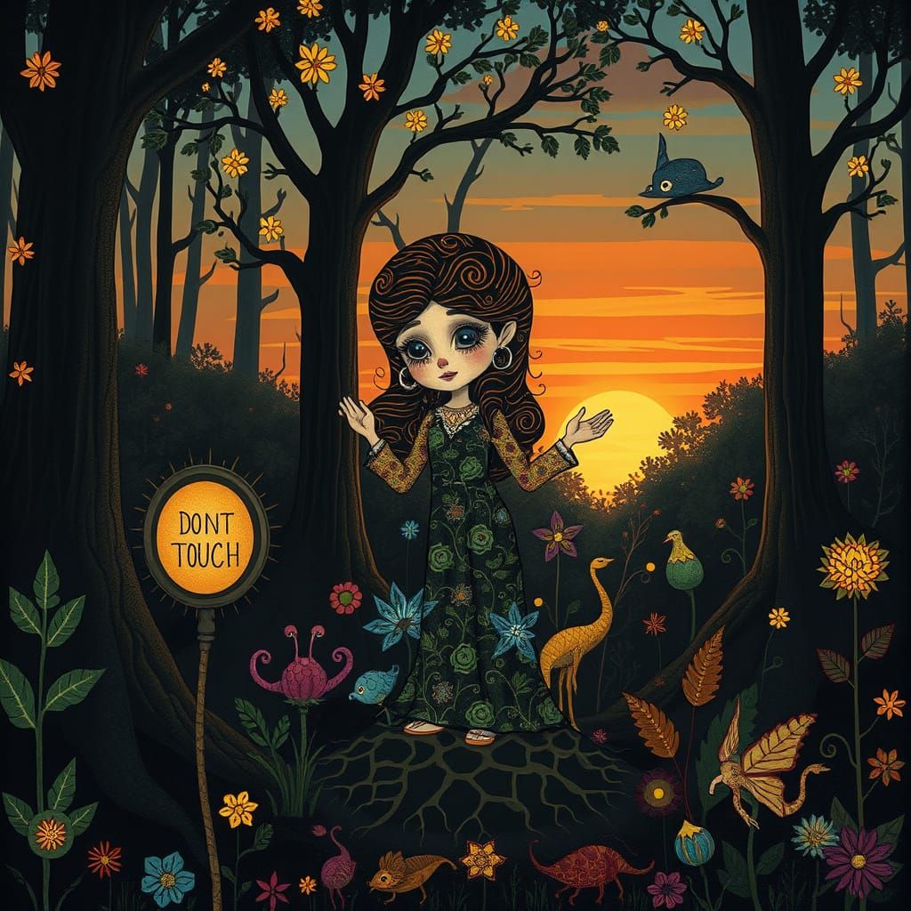 Cartoon Character Amidst Whimsical Forest Creatures in Vibra...