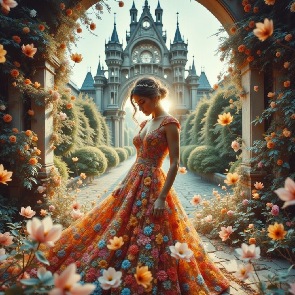 Surreal Double Exposure Portrait of Woman in Castle