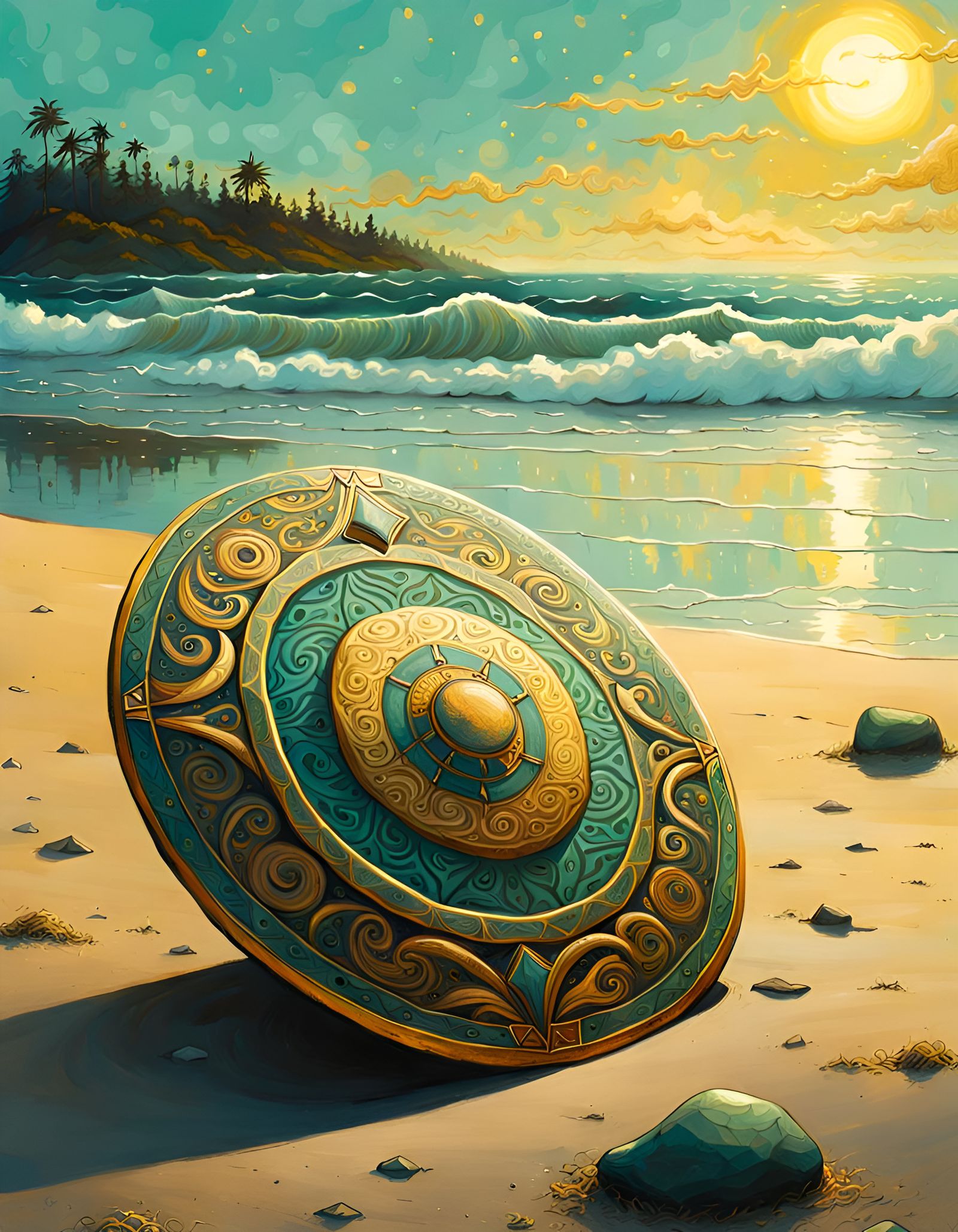 Golden Maori Shield on Sunny Beach