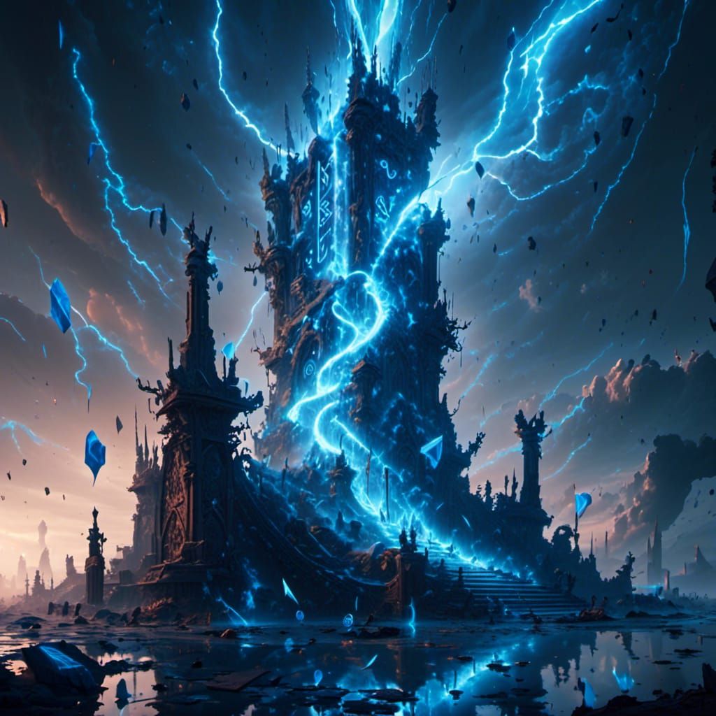 Glowing Hammer with Blue Runes and Lightning