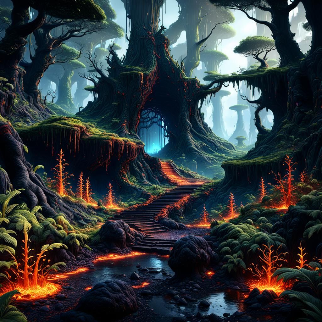 Enchanted Forest Meets Lava Pits: Fantasy Concept Art