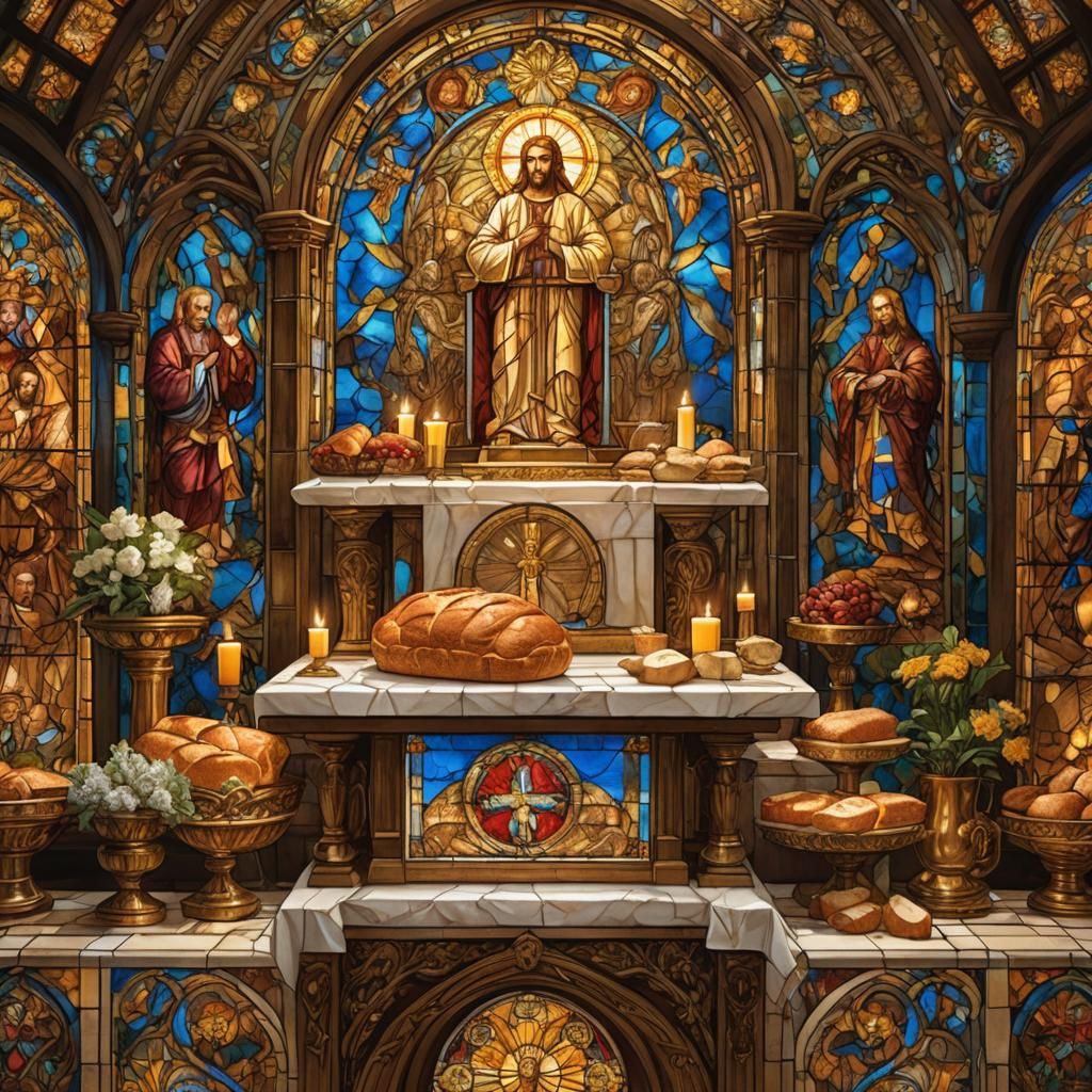 Golden Loaves on Altar in Realist Style