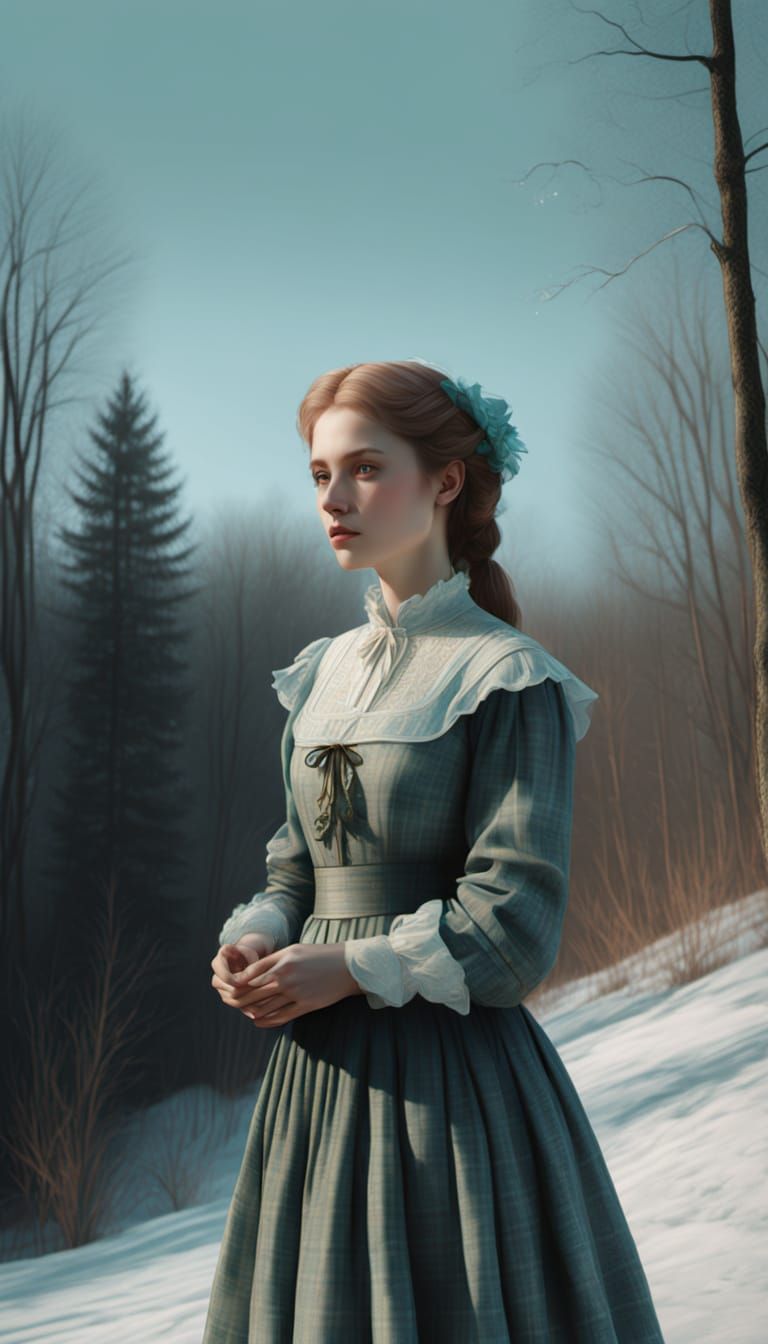 Ethereal Art Nouveau Lady in Soft Peach and Pale Blue