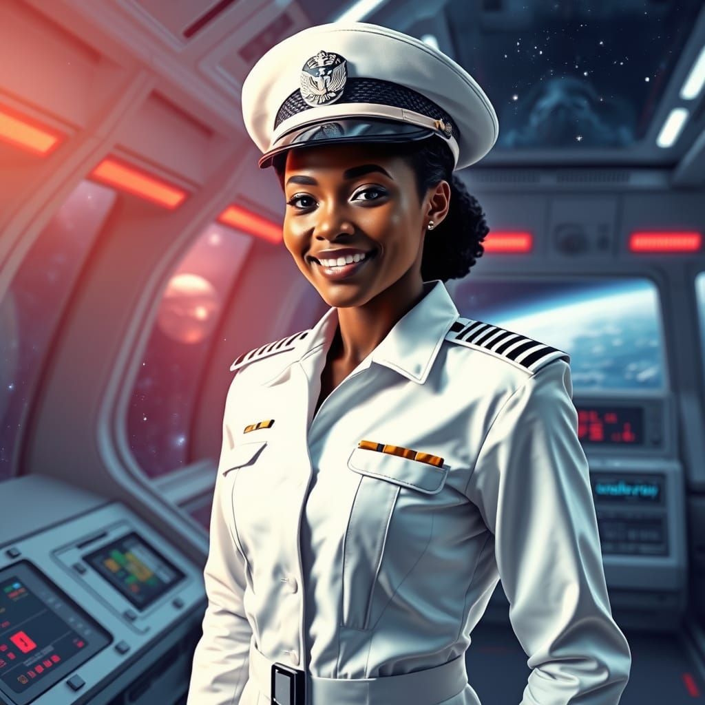 Eritrean Woman Captain on Futuristic Spaceship Bridge