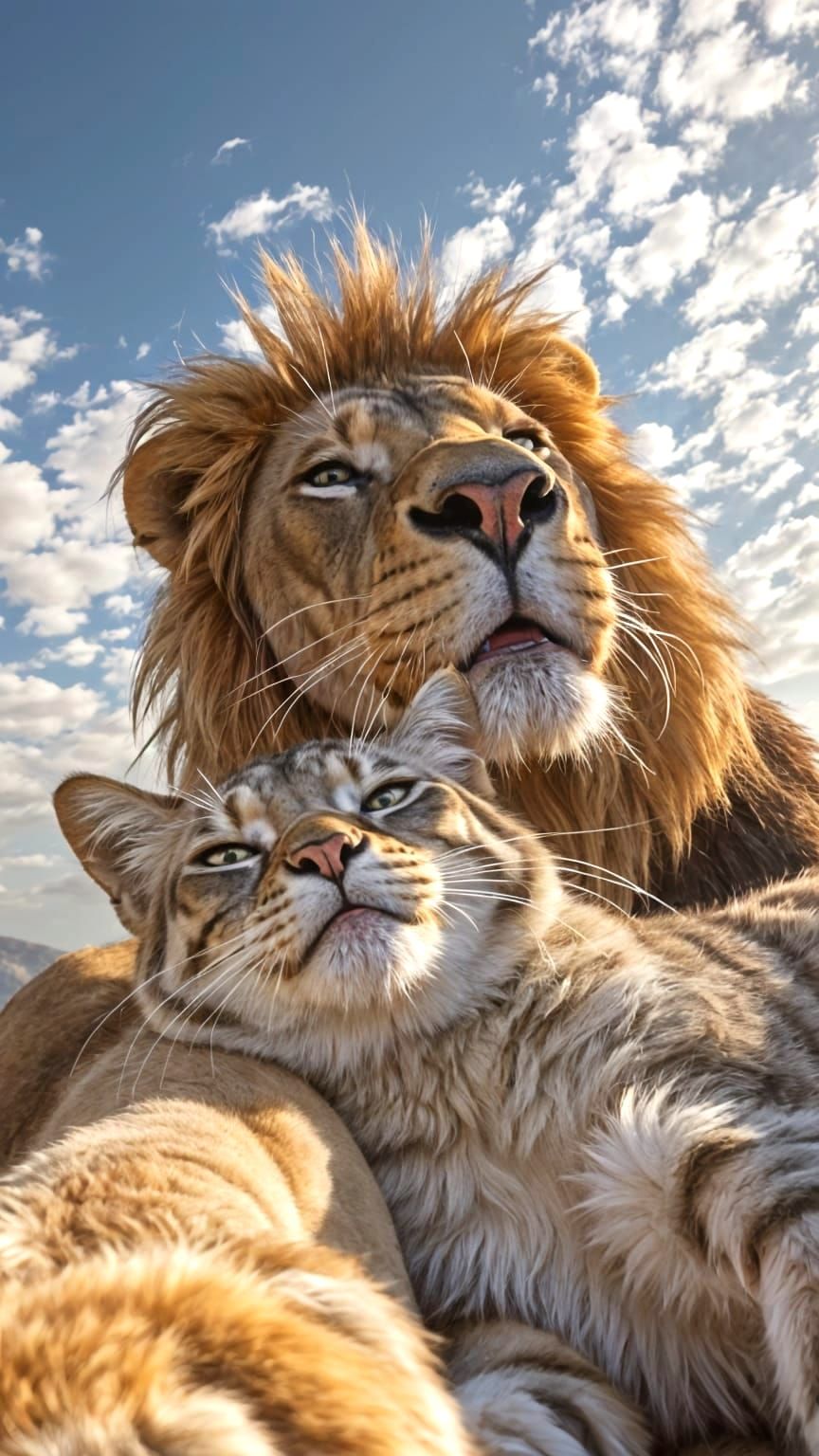 Cat and Lion Take a Selfie in Africa