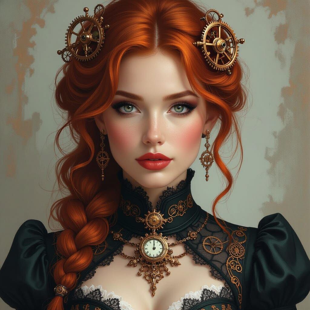 Steampunk Redhead Portrait in Photorealistic Digital Art