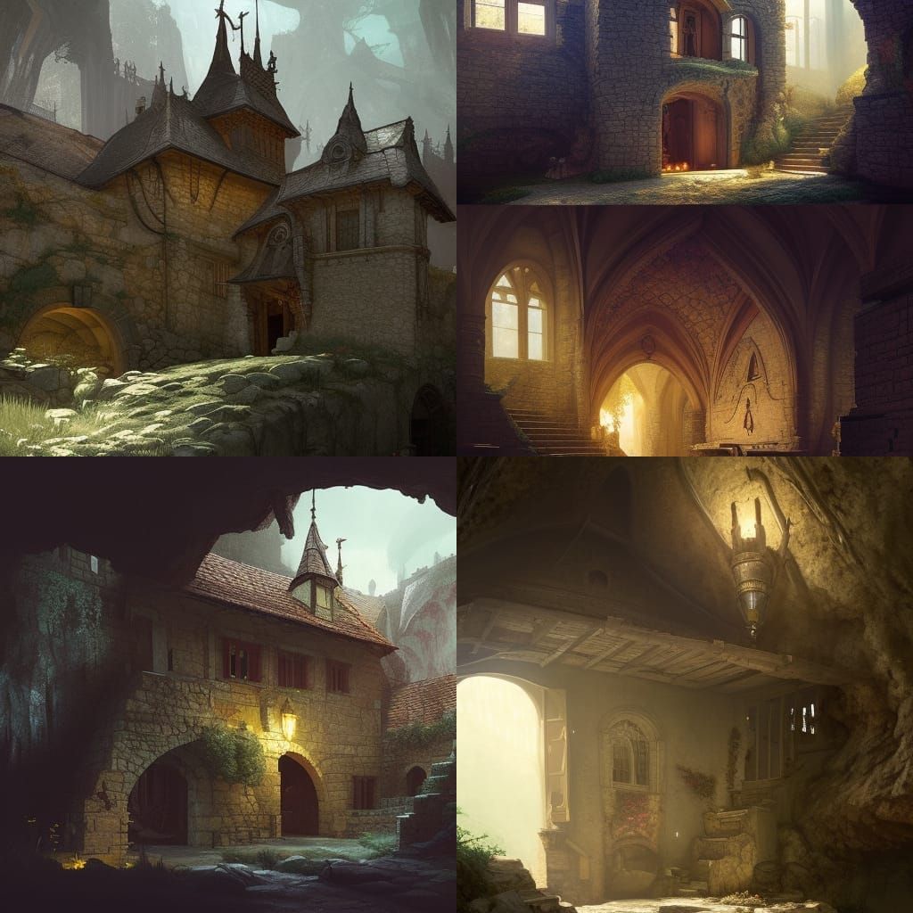 Medieval Cave House in Dark Fantasy Style