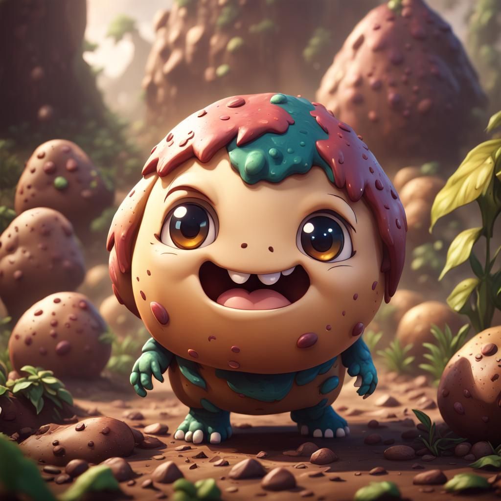 Chibi Potato Dinosaur Character in Detailed Matte Style