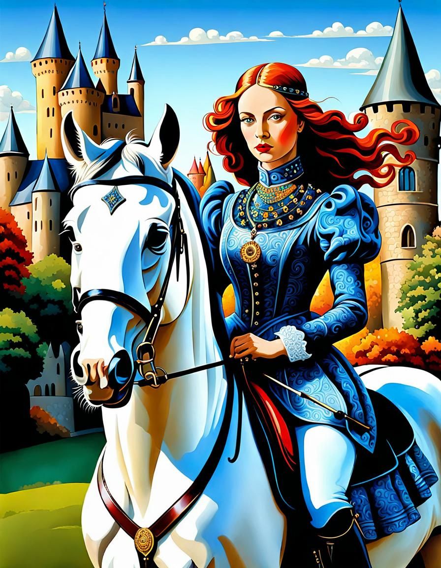 Medieval Lady on Horse in Art Deco Style