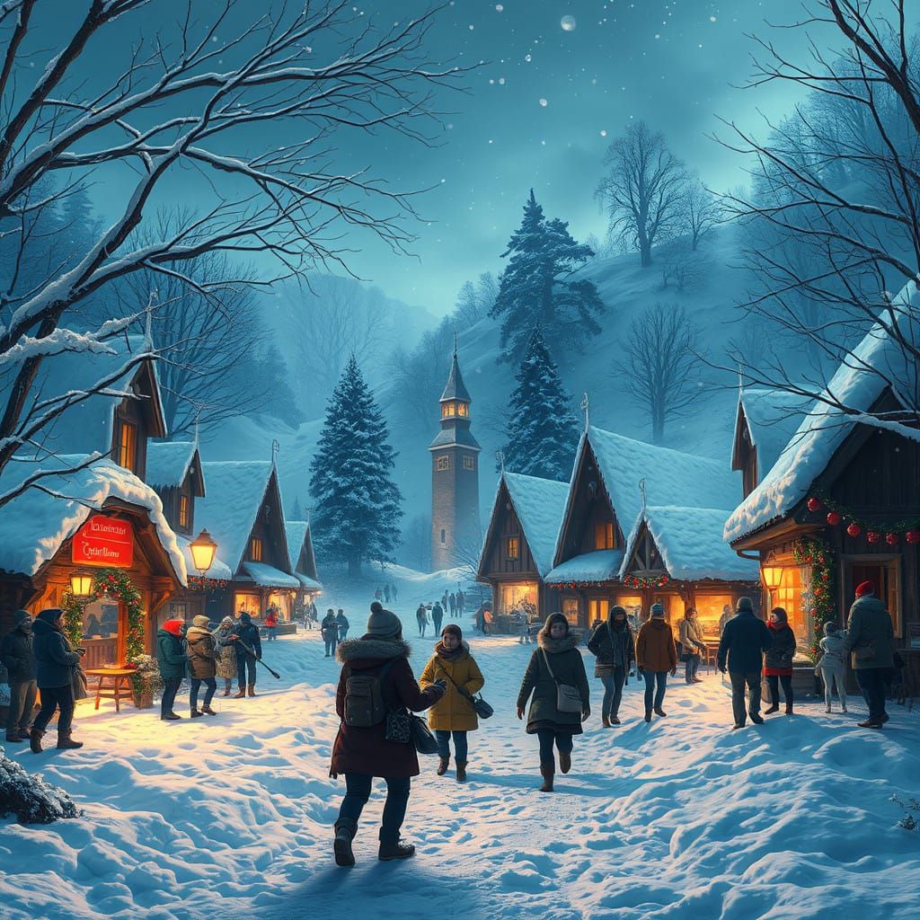 Magical Christmas Village in a Fantastical Winter Wonderland