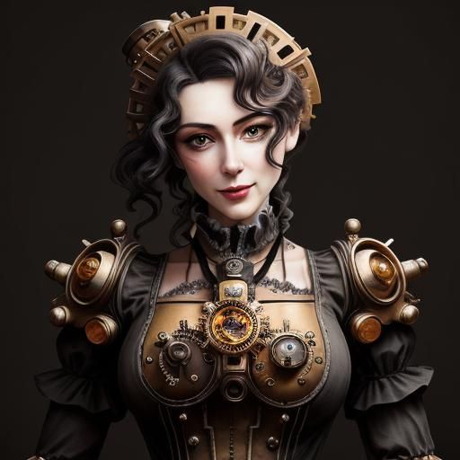 Clockwork Steampunk Maid Doll with Gears