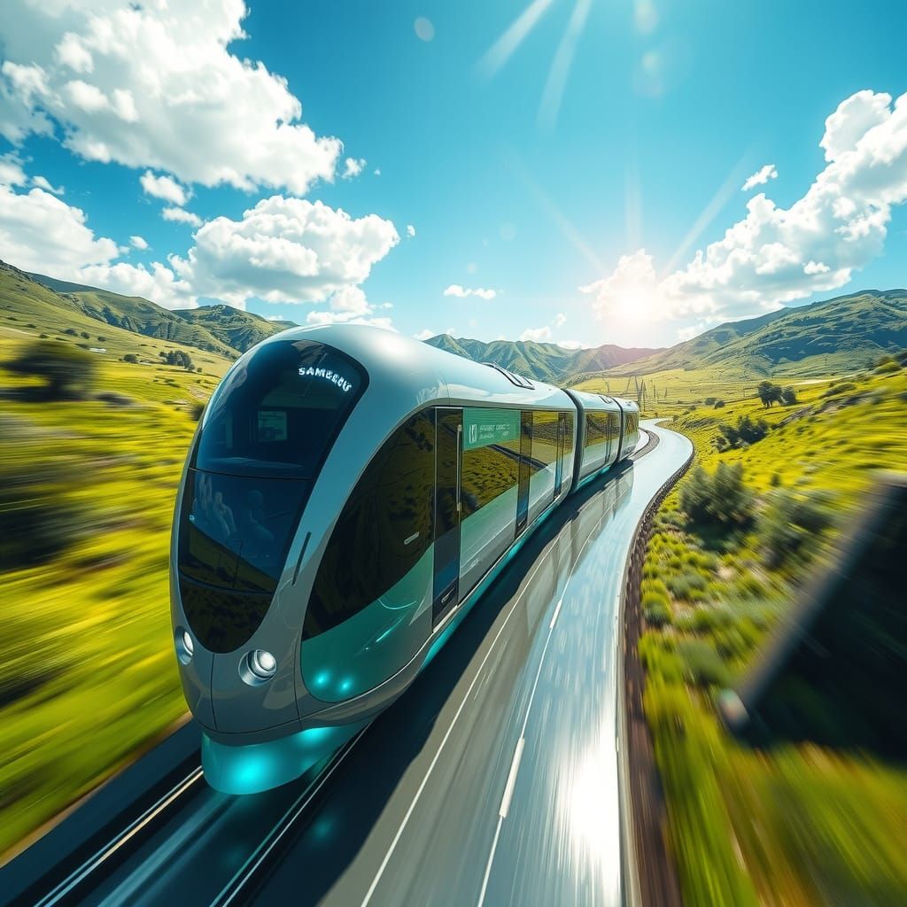 Futuristic Transparent Train in Frutiger Aero Valley