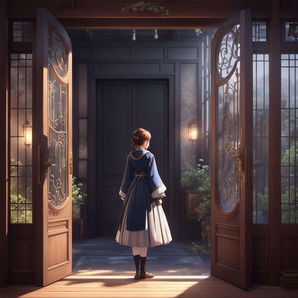 Anime Style Woman Gazing Through Open Door