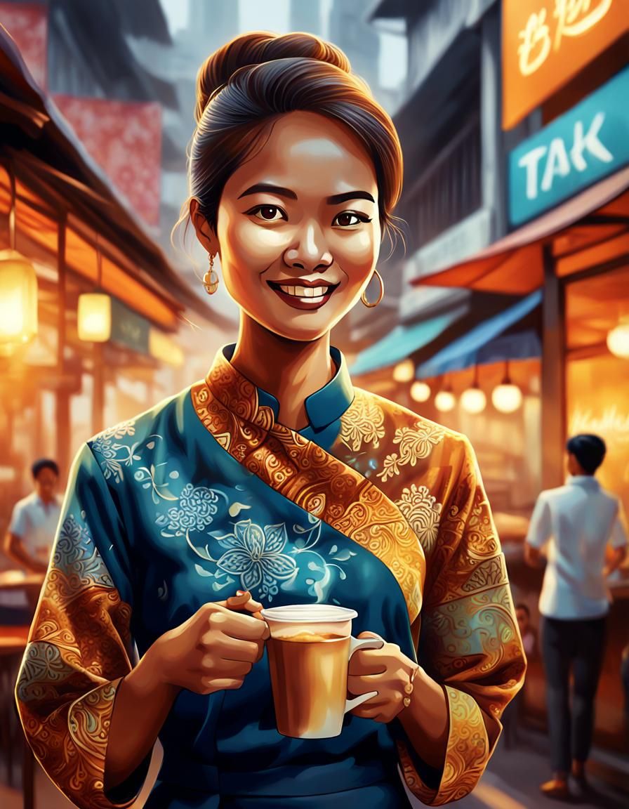 Malaysian Woman Enjoying Teh Tarik in Kuala Lumpur
