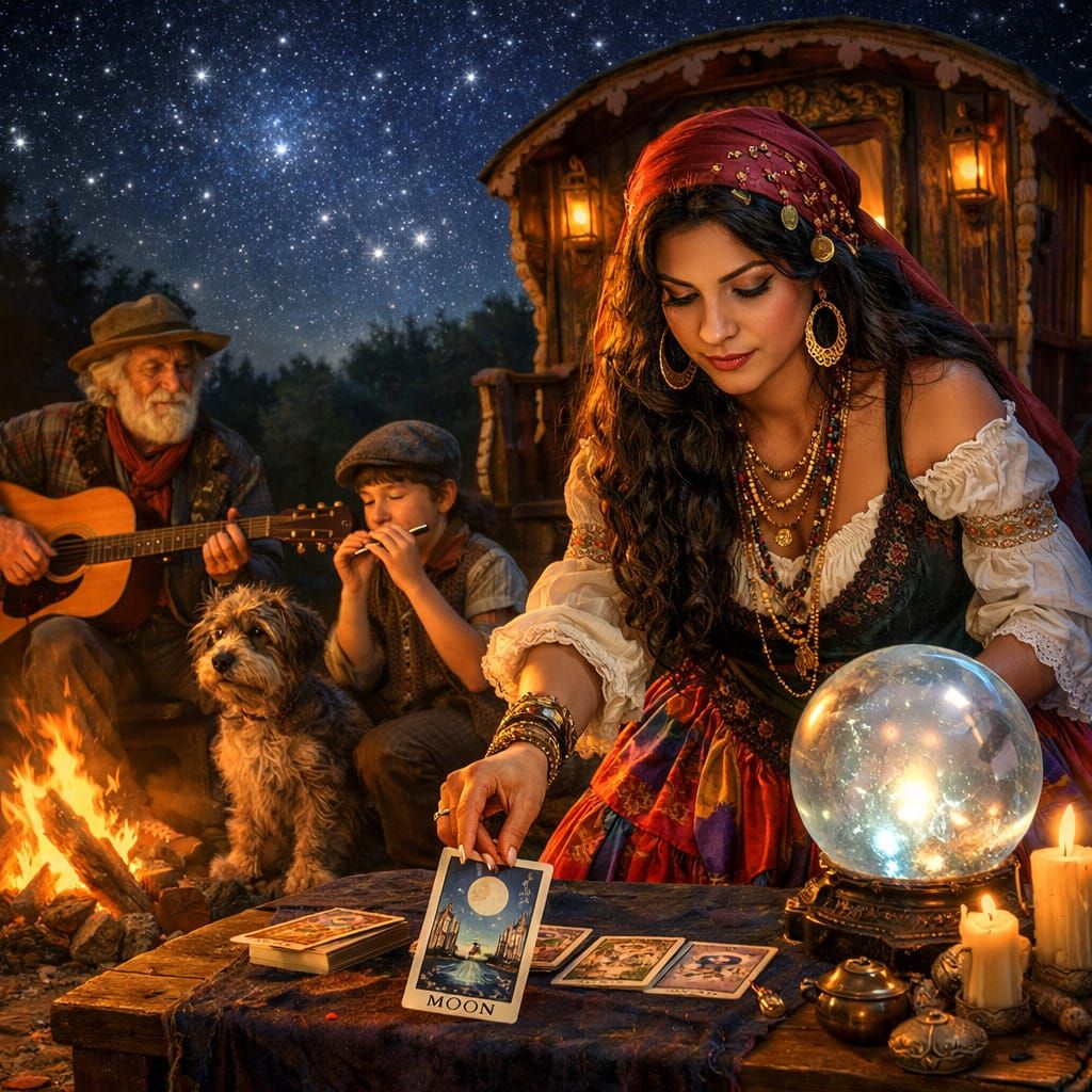 Mystic Gypsy Fortune Teller with Tarot Cards