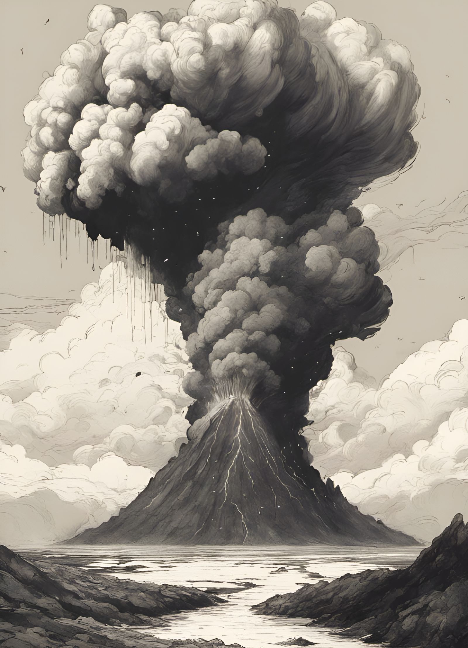 Volcano Eruption During a Lightning Storm