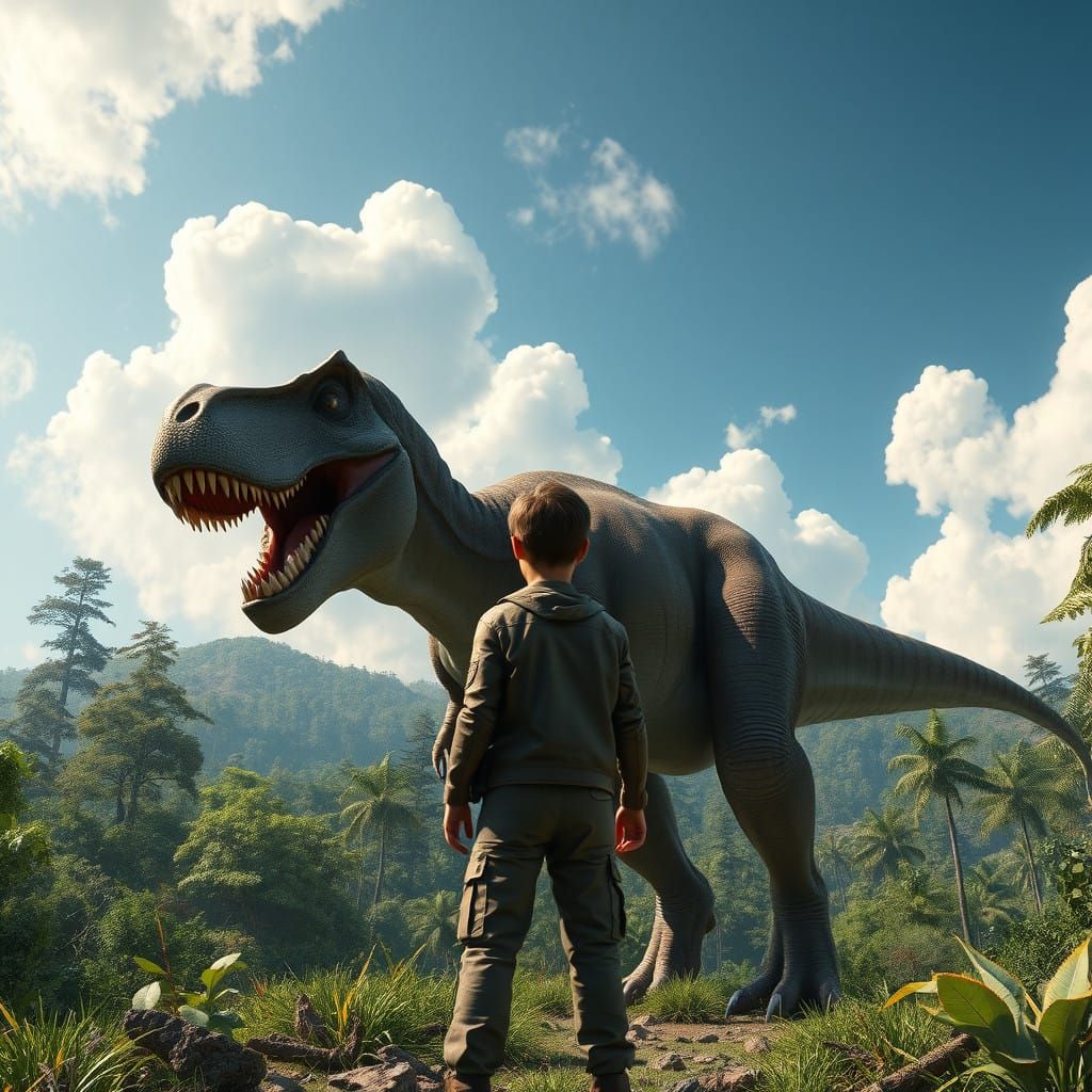 Brave Explorer Faces Off Against a Majestic Tyrannosaurus Re...