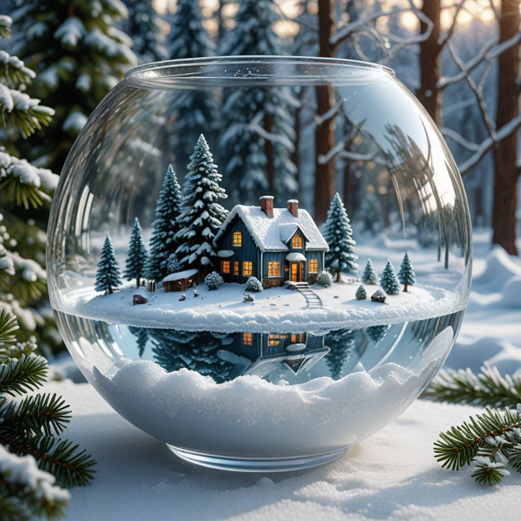 Winter Wonderland Miniature Scene in a Glass Bowl