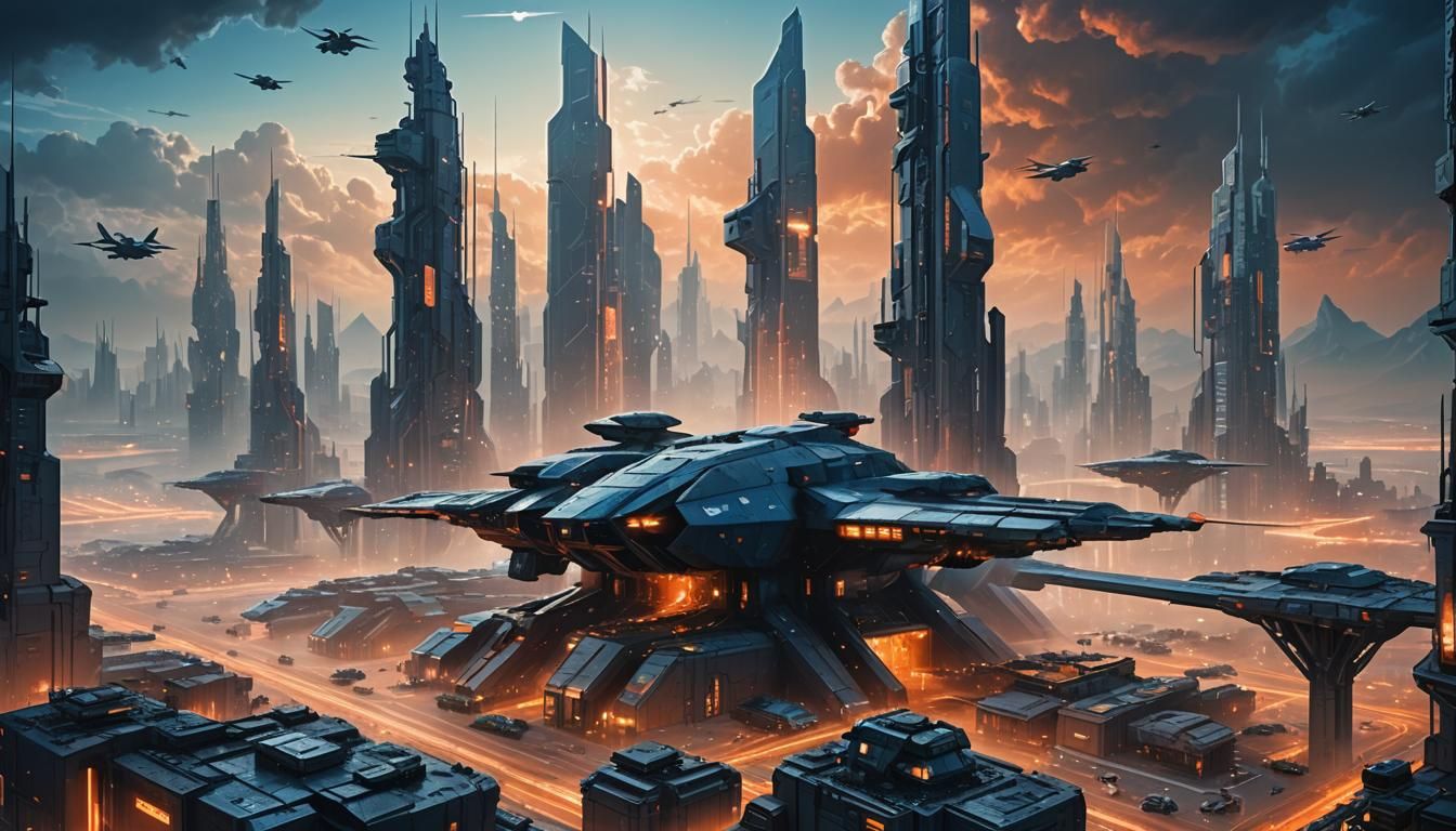 Futuristic Military Base Concept Art in Vivid Colors