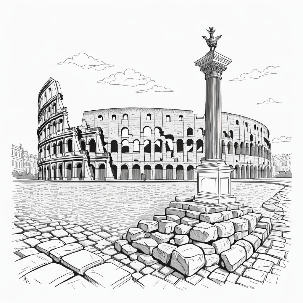Timeless Roman Landmark in Elegant Black and White Line Art