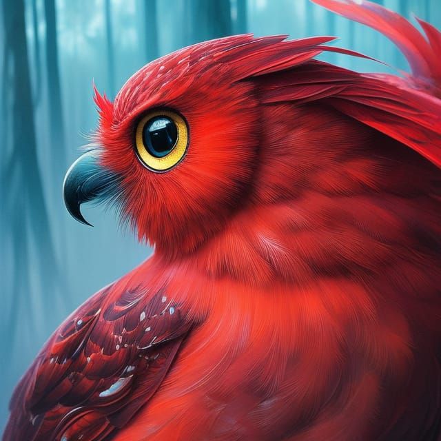 Detailed Red Owl Portrait in Digital Art Style
