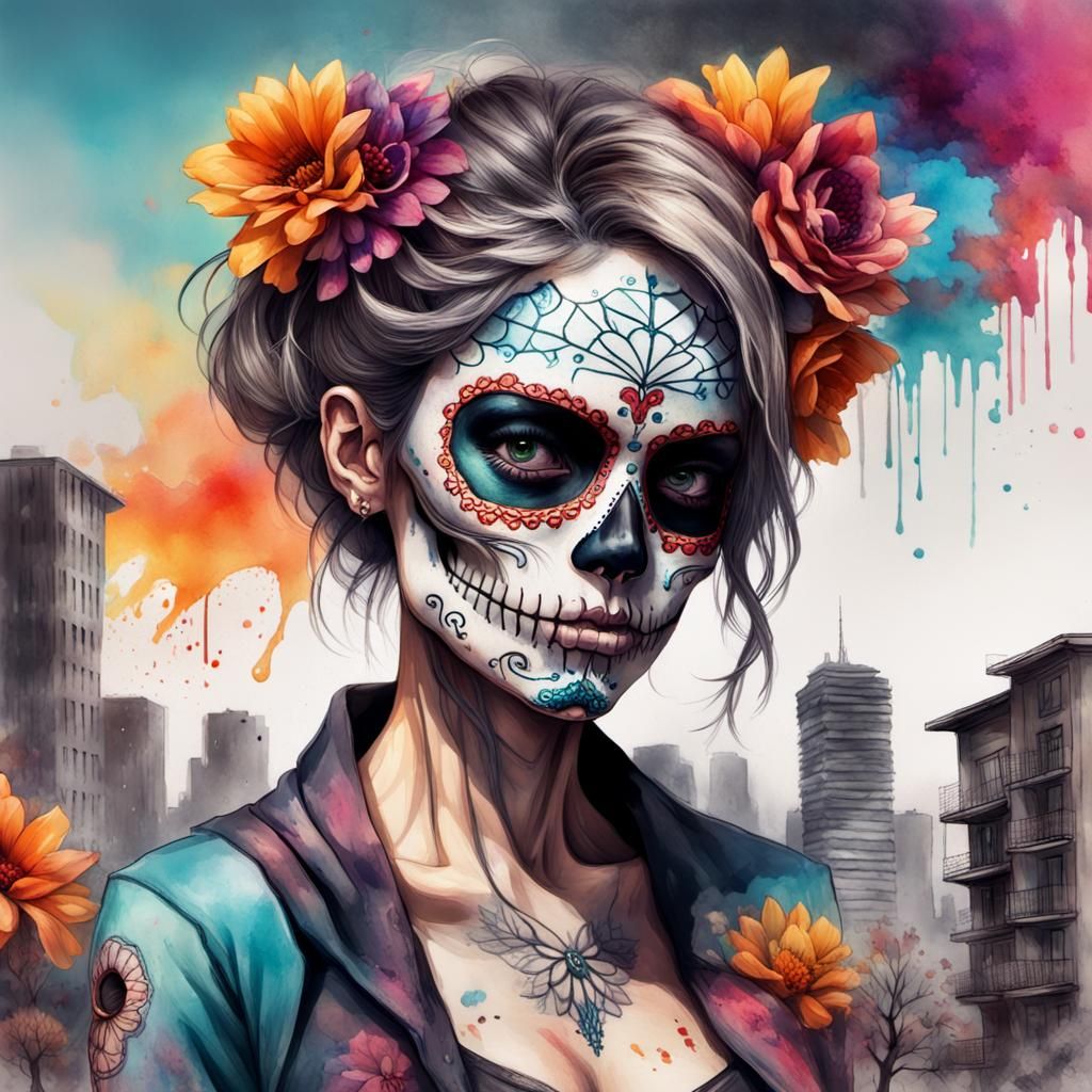 Day of the Dead Glitch Art Portrait