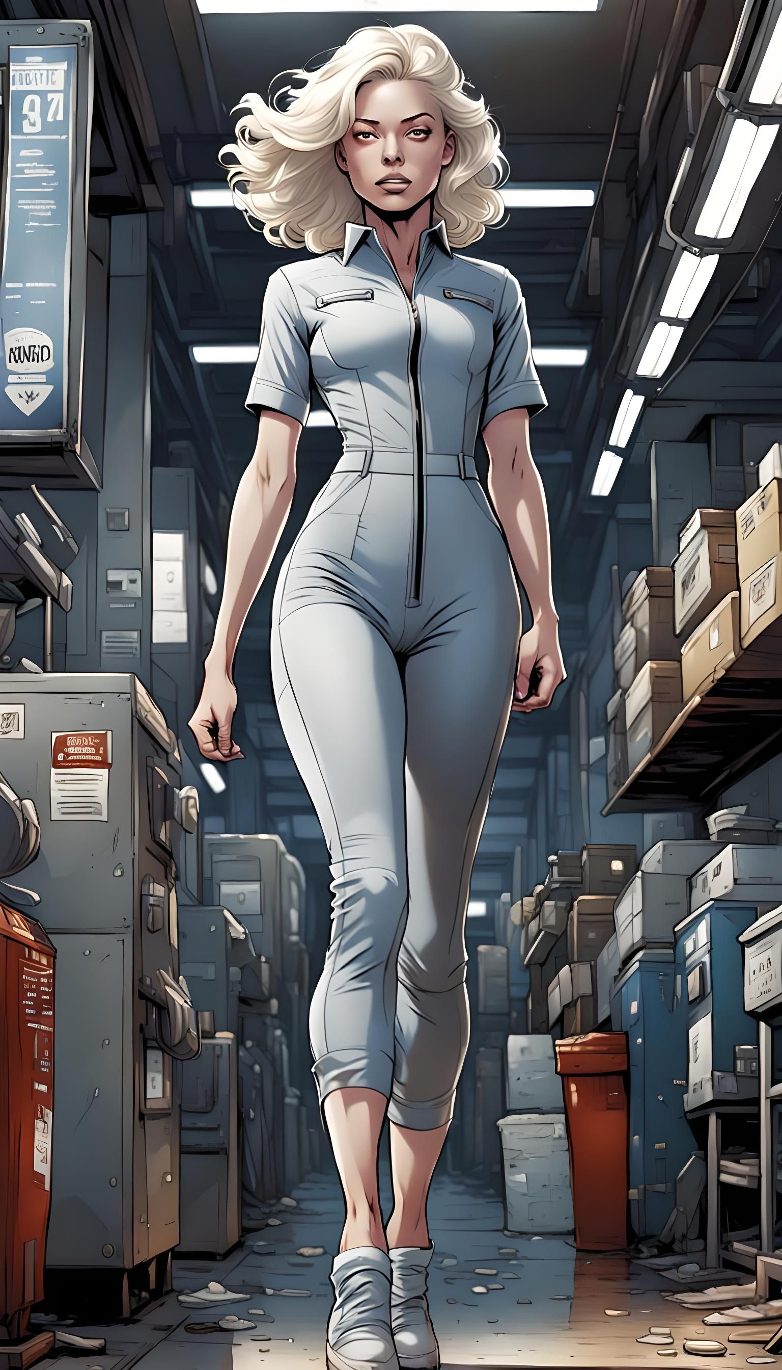 Albino Woman in Jumpsuit, Comic Book Art Style